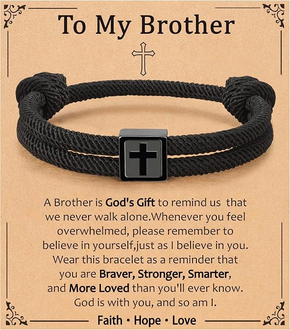 Gnamy To My Son Grandson Brother Nephew Gifts, Adjustable Rope Cross Bracelet Birthday Christian Religious Jewelry Gifts Ideas for Teen Boys Kids