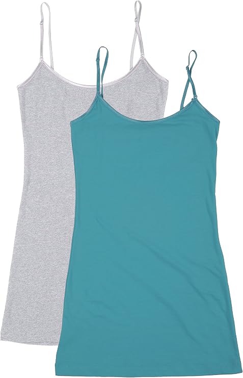Bozzolo RT1002 PK Ladies Adjustable Spaghetti Strap Long Tank Top 2Pack - H.Grey/Teal M