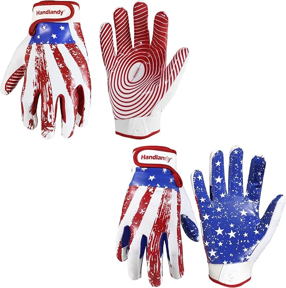 HANDLANDY Bundle - 2 Pairs of Youth Football Gloves for Boys Girls, Sticky Wide Receiver Gloves for Kids, Junior Flag Football Gloves
