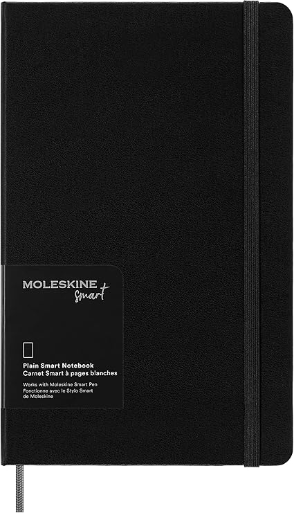 Moleskine Smart Notebook, Smart Writing System, dijital akıllı not defteri, sabit kapaklı, boş sayfalar ve pratik lastik kilitli, büyük format 13 x 21, renk: siyah