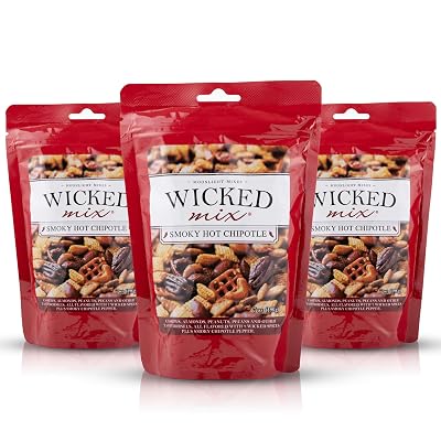Wicked Mix Snack Mix with Mixed Nuts - Sweet and Salty Snacks Trail Mix Snack Packs with Almonds, Cashews, Pretzels, Pecans - Healthy Snacks Zero Trans Fat in Resealable Bag Smoky Hot Chipotle, Pack of 3
