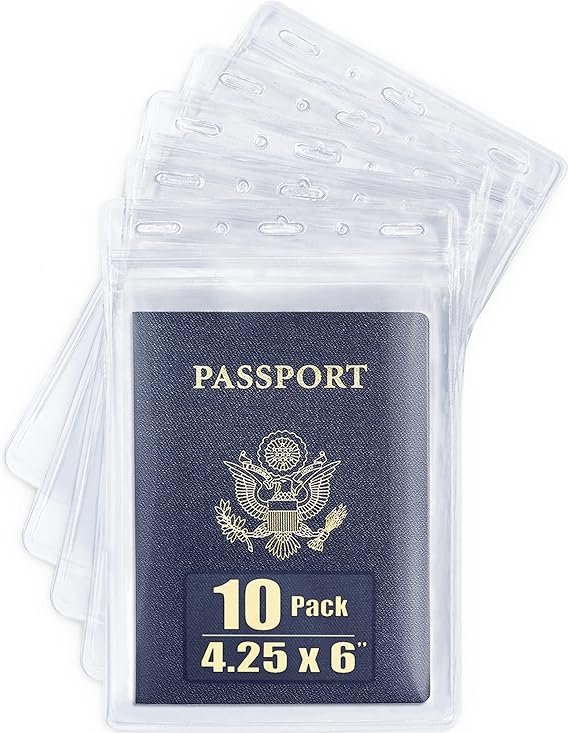 Mifflin-USA Passport & Card Holders (Clear, 4x6 inch, 10 Pack), Extra Large (XXL) ID Name Badge Holder, Waterproof Vertical Plastic Card Holders