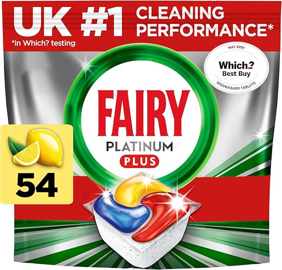Fairy Platinum Plus All In One Dishwasher Tablets, Lemon, 54 Tablets,Removes Dullness & Prevents Limescale