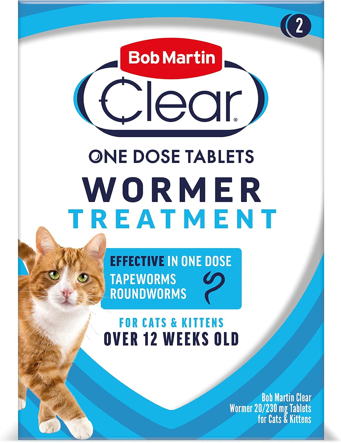 Bob Martin Clear Wormer Treatment for Cats 2 Tablets - Suitable for Kittens, Clinically Proven Treatment