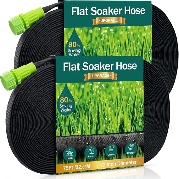 Premillow Soaker Hose - Flat Soaker Hose 150FT for Water Garden Beds