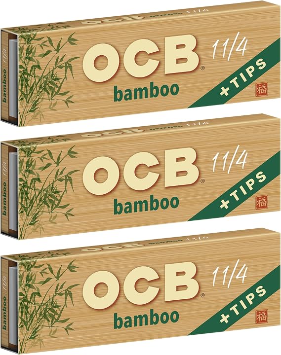 OCB - Bamboo 1 1/4"Rolling Paper & Tips - 3 Booklets with 50 Leaves per Booklet