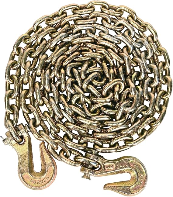 AAIN G80 Transport Binder Chain | 3/8"*20' | Tow Chain with G70 Grab Hooks