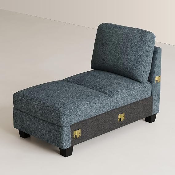 Belffin Modular Sectional Sleeper Sofa Bed with Extendable Length Deep Seat Cloud Couch for Living Room. Blue Grey