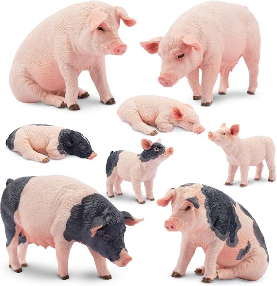 Toymany 8PCS Realistic Pig Figurines Set, Plastic Pig Figures Farm Animals Toys, Birthday Christmas Toy Gift for Kids Toddlers