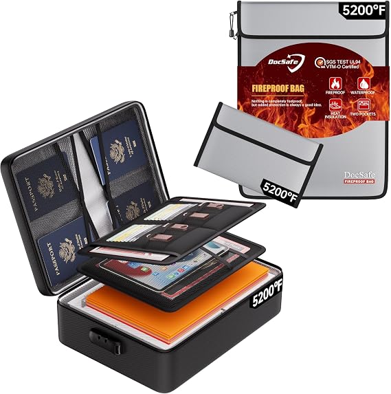 DocSafe Fireproof Document Bag Set(5200F),Black and Gray