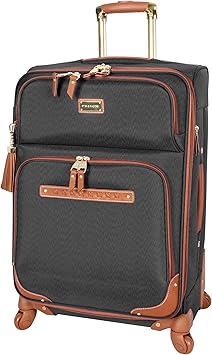 Steve Madden Designer Luggage Collection - Expandable 24 Inch Softside Bag - Durable Mid-sized Lightweight Checked Suitcase with 4-Rolling Spinner Wheels (Global Black)
