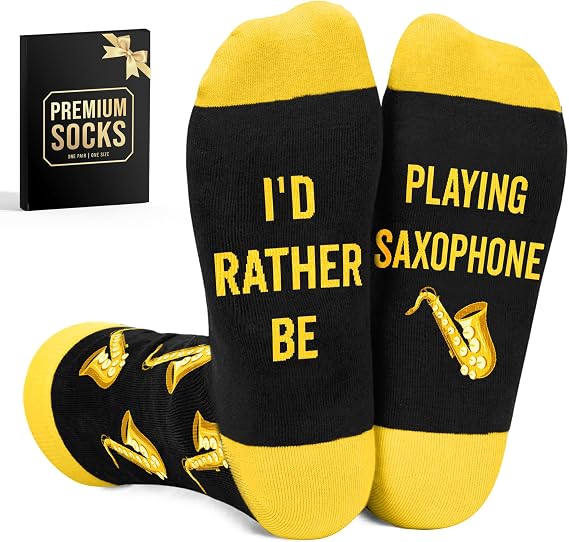 Saxophone Gifts - Unique Music Socks for Men, Perfect Marching Band Socks, Jazz Accessories for Saxophone Player Gifts, Band Accessories for Teens, Ideal Gift for Saxophonists