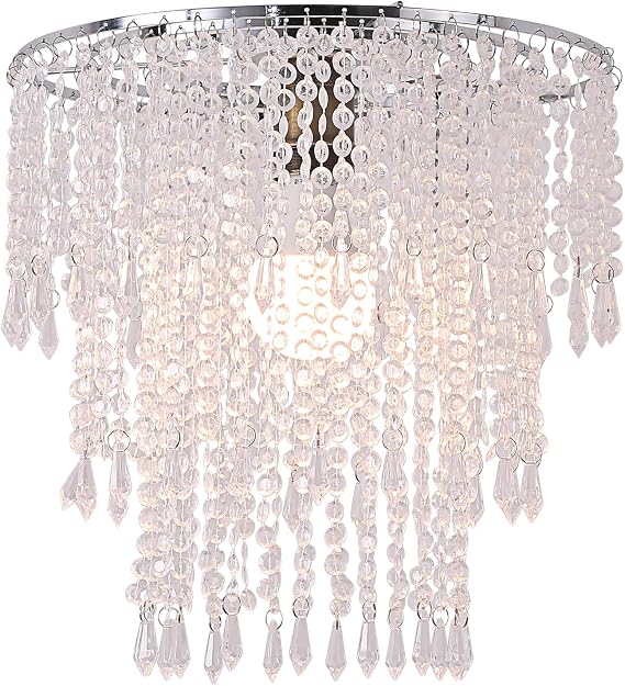 Acrylic Chandelier Shade Modern Ceiling Light Shade Beaded Pendant Lampshade with Acrylic Beads and Chrome Frame Diameter 11.81 inches