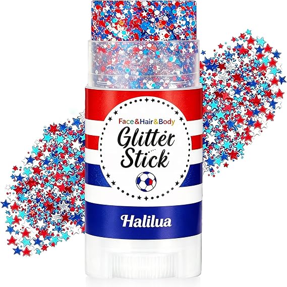 Patriotic 4th of July Body Glitter Stick,Sparkle Red White and Blue Hair Face Glitter for World Cup Party Independence Day 250 Anniversary,4th of July Outfits and Decorations for Women Kids