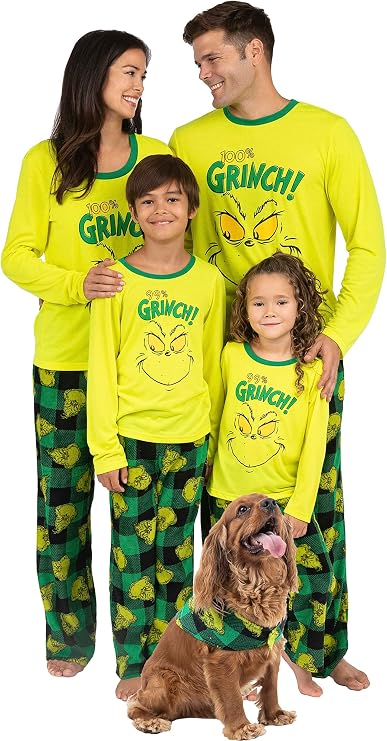 Prestigez Grinch Christmas Pajamas With Matching Socks - Matching Family Adult Kids Pajama Sets