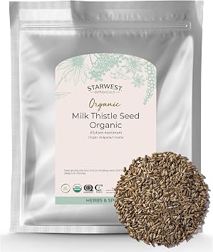 Starwest Botanicals Organic Milk Thistle Seed Whole - Loose Leaf Milk Thistle for Tea & Cooking, Mix in Juice, Add to Smoothies, Oatmeal, Yogurt, Certified Kosher, Non-GMO - Bulk 1 lb Bag