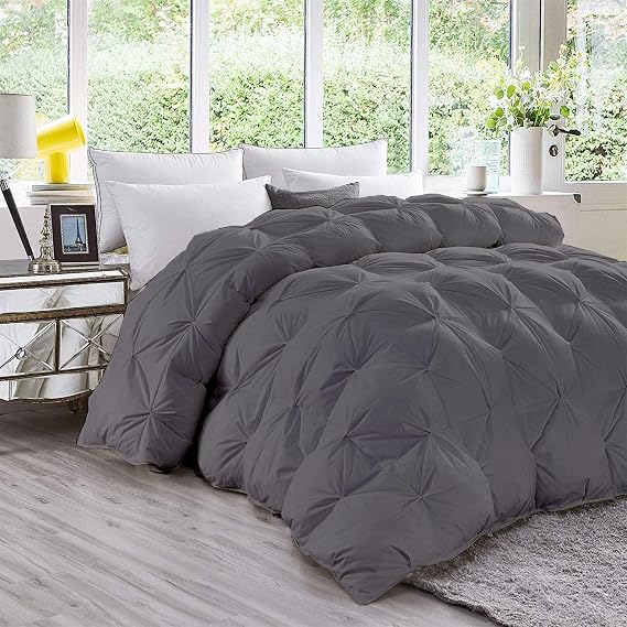 1pc Pinch Pleated Down Alternative 1pc Comforter 100% Egyptian Cotton (Grand King Size 106 x 106 Inches, Dark Gray)