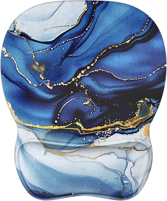 MROCO Ergonomic Mouse Pad with Gel Wrist Rest, 9.4 x 8.1 in, Blue Marble