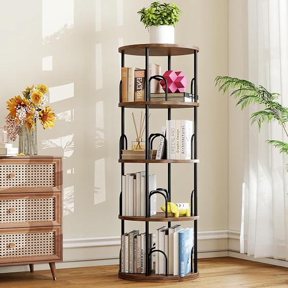 4 Tier Rotating Bookshelf Tower for Kids, Small Narrow Corner Book Shelf for Childrens, Toddler, Nursery Bookcase for Toy, Lego Dispaly Shelf for Bedroom Living Room Office Kitchen Shelf Tower