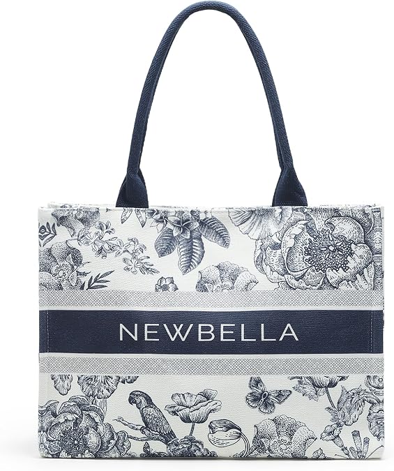 NEWBELLA Women's Vegan Leather Tote Bag - Lightweight Soft Shoulder Purse or Crossbody Bag for Work & Everyday Use (Blue)