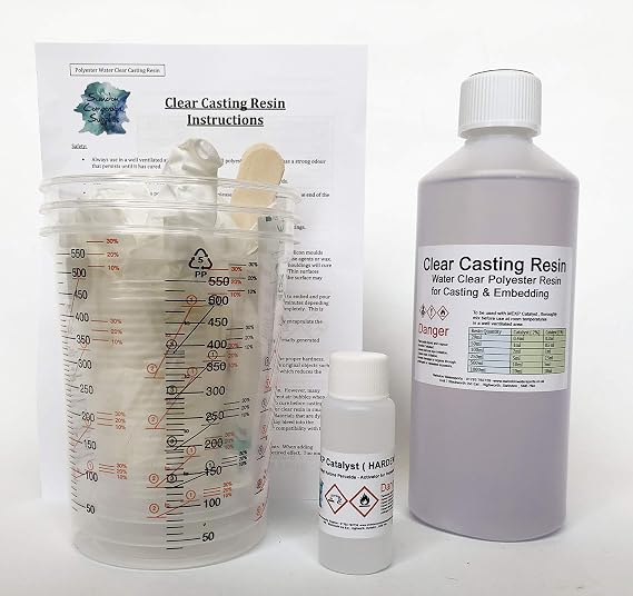 Water Clear Casting Cast Resin (Polyester) with Colour Pigments &amp; Accessories. Various Size Kits Available 0.5kg, 1.0 Kg, 2.0 Kg and 5.0 Kg (0.5kg Resin only)