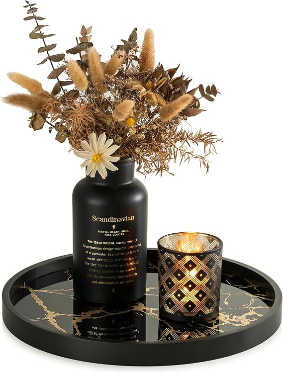 Hanobe Decorative Tray for Home Decor Round Serving Trays for Coffee Table