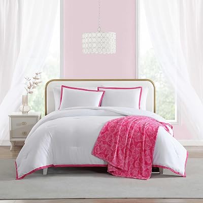 Betsey Johnson - Twin Comforter Set, Soft Bedding with Matching Sham, Bonus Throw Included, Dorm Essentials Signature Hotel Solid Pink