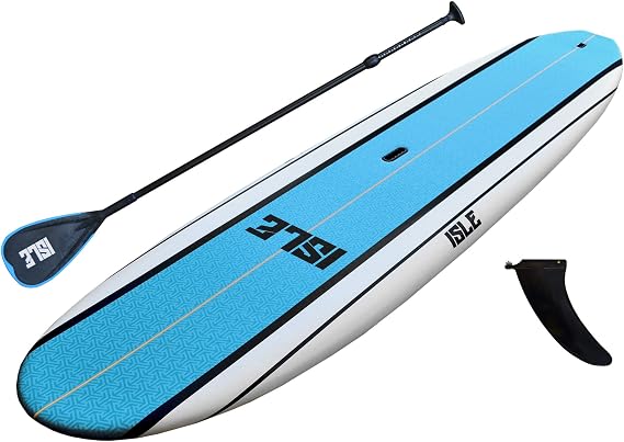 ISLE Classic Soft Top 10'8 Stand Up Paddle Board (5" Thick) SUP Package | Includes Adjustable Paddle, Center Carry Handle, Center Fin, Non Slip Deck Grip - Blue