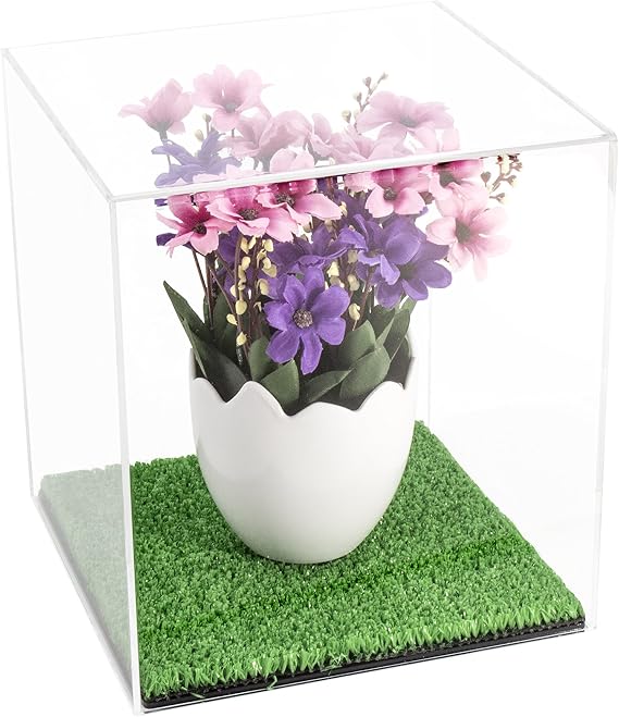 Better Display Cases Versatile Clear Acrylic Display Case - Small Rectangle Box with Turf Base 8" x 8" x 8.5" (A015-CTB)