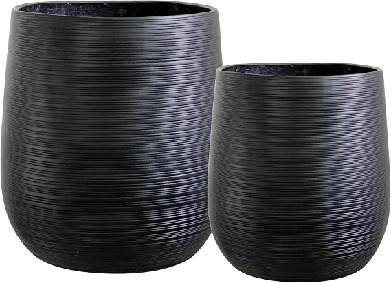 Olly & Rose Extra Large Plant Pot Patterned - Black Garden Planter - XL Flower Pot - H 50cm D45cm + H40cm D38cm