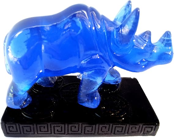 Betterdecor Blue Double Horn Rhinoceros Statue Figurine | Decorative Home & Office Accent