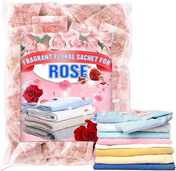 RAINFLOW 100 Pcs Sachets for Drawers & Closets - Rose Scented Bags