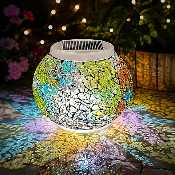 Aukora Outdoor Solar Table Lights, Color Changing Glass Ball Garden Lights