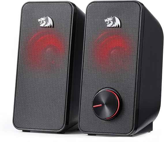 Redragon GS500 Stentor PC Gaming Speaker, 2.0 Channel Stereo Desktop Computer Speaker with Red Backlight, Quality Bass and Crystal Clear Sound, USB Powered with a 3.5mm Connector