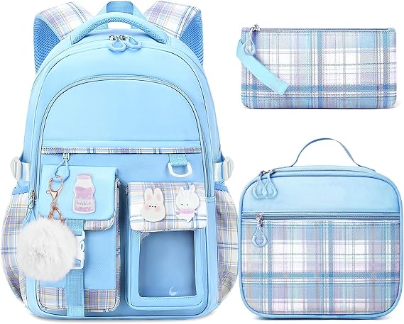 School Backpack for Girls - 5PCS Girls Backpack with Lunch Box Set for Elementary, Middle and High School Students - 18" Large Capacity School Bookbag with Multiple Pockets