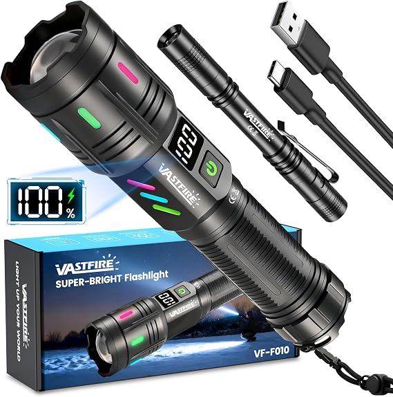 Rechargeable Flashlights High Lumens, Super Bright LED Flashlight | LCD Display, Long Range 5000ft, USB Long Lasting High Powered Handheld Flash Light for Camping Hiking Emergency