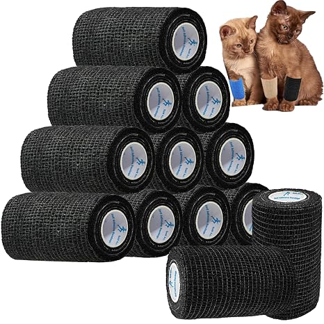 ANAMPION Self-Adhesive Football Sock Tape 7.5cmx4.5m(Black,12 Rolls) | Self Adherent Cohesive Bandages Wrap First Aid Athletic Sports Tape for Wrist Ankle Pet & Vet Wrap for Dogs, Horse