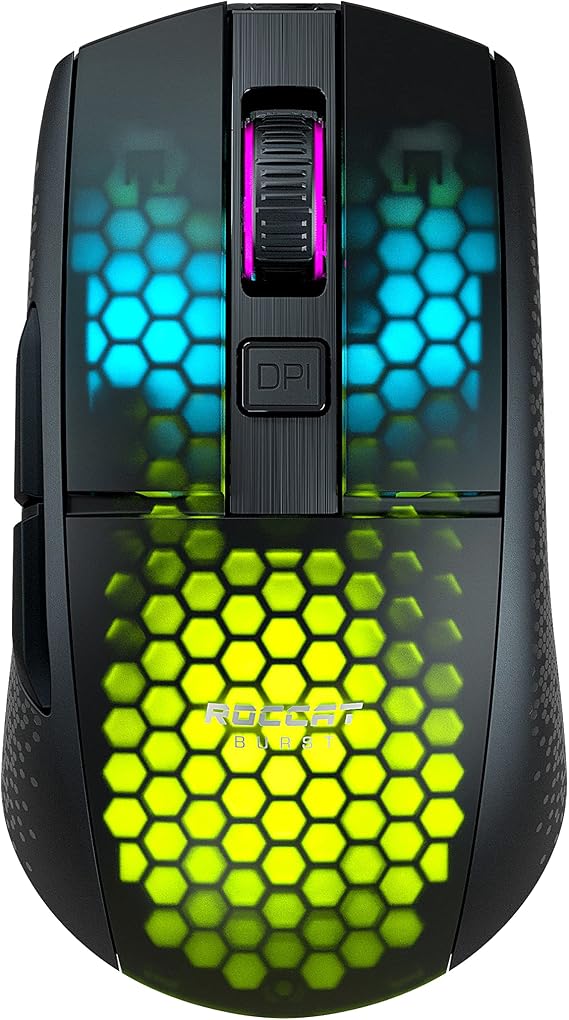 ROCCAT Burst Pro Air Lightweight Symmetrical, Wireless RGB Gaming Mouse with 19K DPI Optical Owl-Eye Sensor, Optical Switches, Titan Wheel, 81-Gram Weight Black