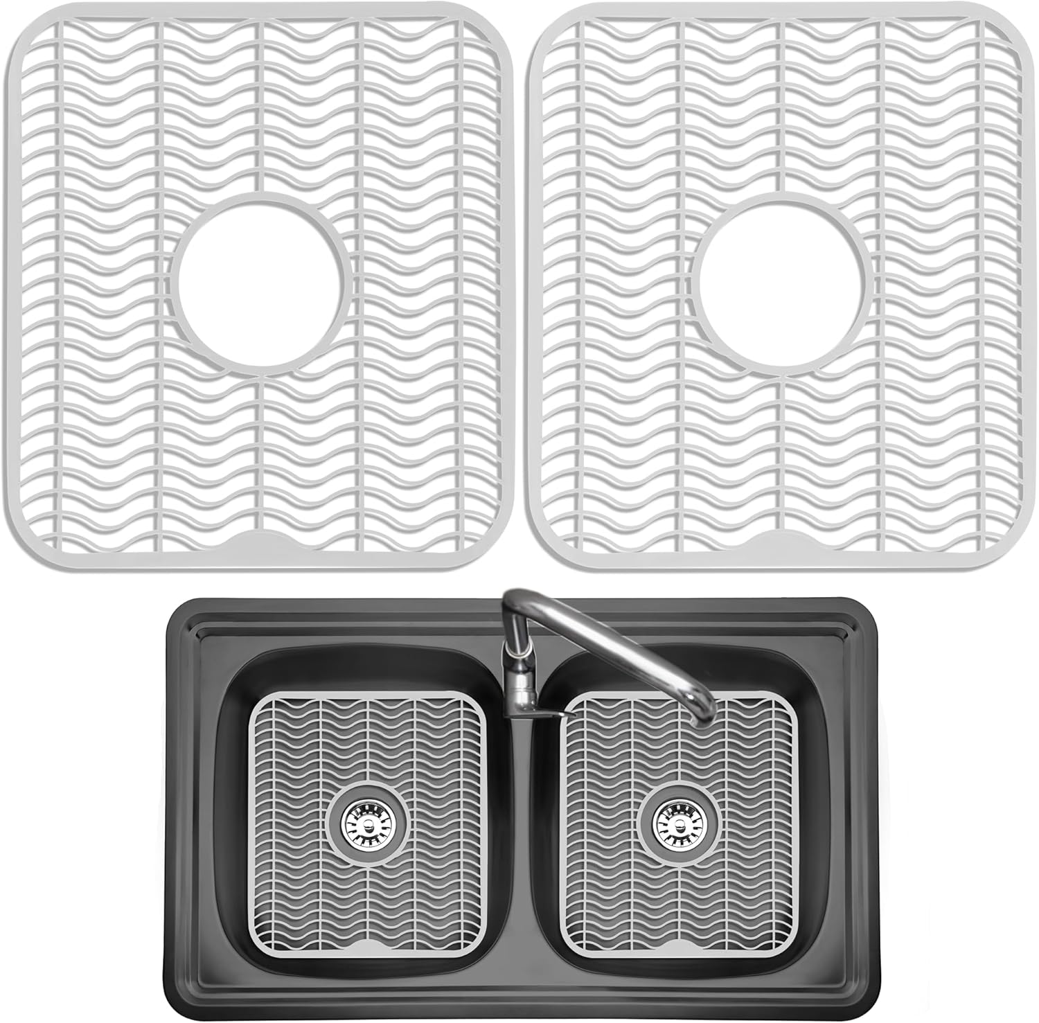 DecorRack Pack of 2 Sink Protective Mats for the Kitchen White 31.5 x 29.2 cm Protects the Sink from Stains Scratches Dishwasher-Safe Dish Drainer Rack Sink Mat