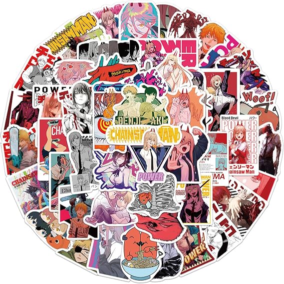 100pcs Chainsaw Anime Man Stickers Mixed Pack Cartoon Characters Decals Cartoon Anime Sticker for Teens Waterproof Stickers for Water Bottle Laptop Luggage Helmet Skateboard Guitar (Chainsaw100)