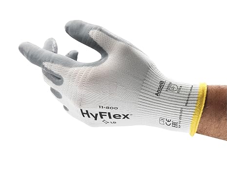Ansell HyFlex 11-800 Nylon Glove, Gray Foam Nitrile Coating, Knit Wrist Cuff, Medium, Size 8 (Pack of 12)
