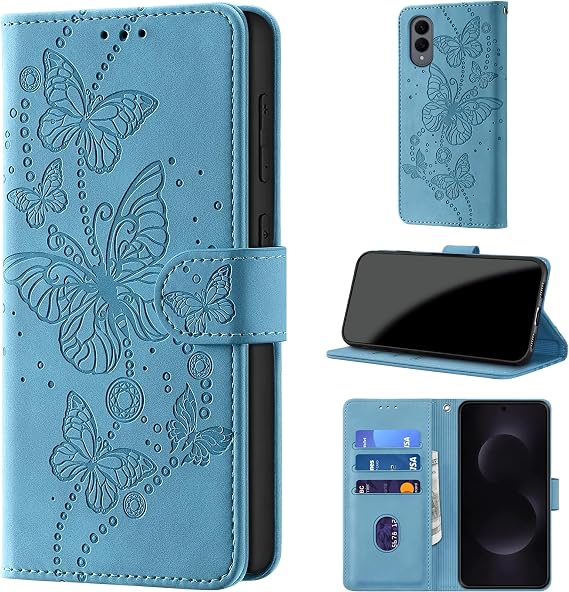Mobile Phone Case for Samsung Galaxy S25 Edge Case Foldable Premium PU Leather Flip Case RFID Protection Card Slot Stand Function Leather Embossing Protective Flip Case Cover Light Blue Klappbar Premium PU Lederhülle RFID Schutz Stoßfeste Kartenfach Standfunktion Magnetverschluss Leder Prägung Flip Case