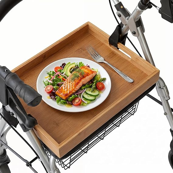 Walker Tray - with 2pcs Straps,15.7x11.4" Portable Multipurpose Bamboo Tray for Eating, Crafts, Laptops Medical Equipment Accessories,Walker Table