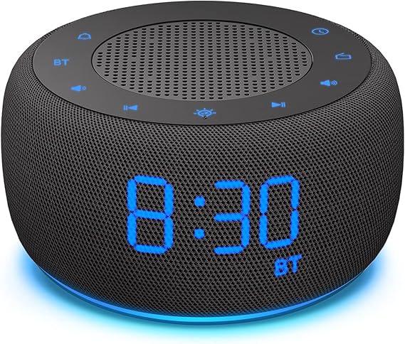 BUFFBEE Alarm Clock with Bluetooth Speaker & FM Radio for Bedside Gradual Wake-Up Sounds, Fully Dimmable Display & Ambient Night Light, Plug-in Digital Clock for Bedroom
