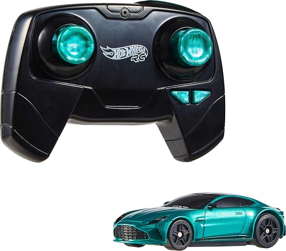 Hot Wheels RC Aston Martin Vantage in 1:64 Scale, Remote-Control Car | Toy Vehicle Recharges with USB Cable, Race On- & Off-Track, Booster Button for Speed, Battery-Powered Remote