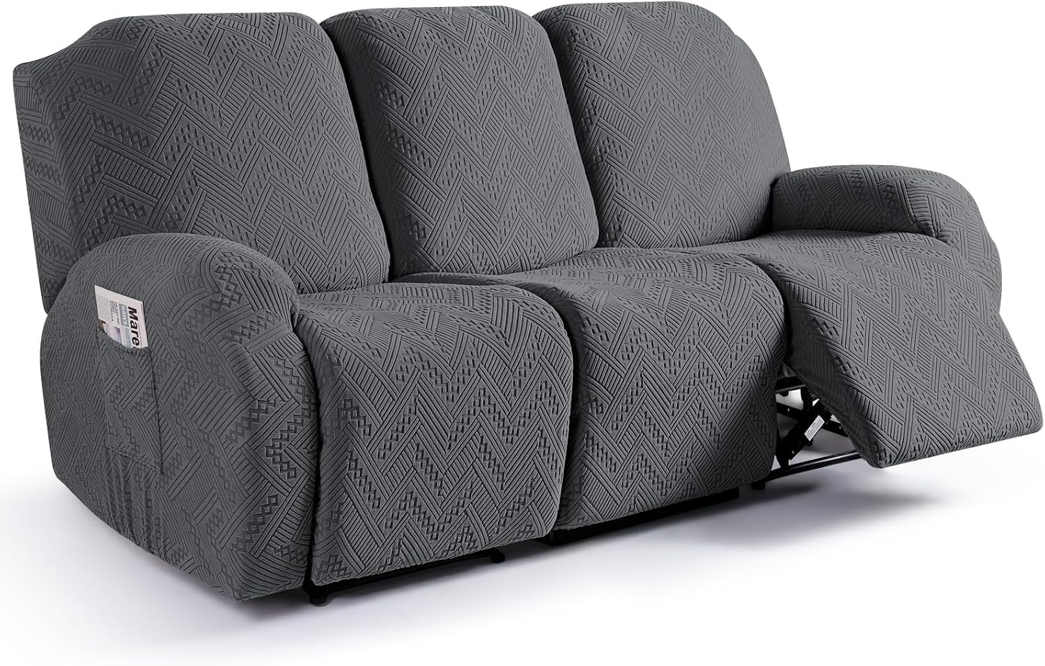 Ruaozz Stretch Recliner Sofa Covers 3-Pieces Reclining Couch Covers with Pockets Jacquard Reclining Sofa Covers 3 Seater Soft Washable Furniture Protector with Elastic Bottom 3 Seater, Dark Gray