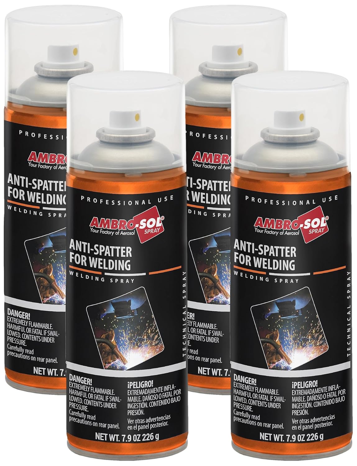 Ambro-Sol W506 Anti-Spatter for Welding, Prevents Corrosion, Protects from Moisture and Avoids The Dreaded Seizing, Recyclable Tinplate Canister, 7.9 OZ Pack of 4
