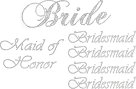 Lot of 6 Rhinestone Wedding Iron on Transfer (1 Bride) (1 Maid of Honor) (4 Bridesmaid)