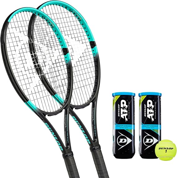 Dunlop Sports 2-Pack Team 260 Pre-Strung Tennis Racket + 2 cans Tennis Balls, Grip Size 4 1/4