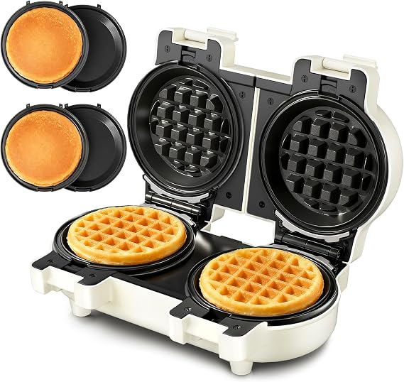 CACHOO 2-in-1 Mini Waffle & Pancake Maker with Removable Plates